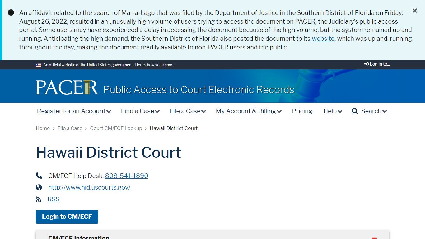 Hawaii District Court | PACER: Federal Court Records